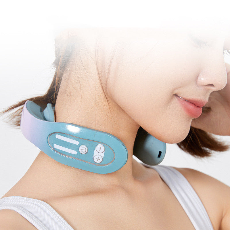 Heat Neck Massager | EMS Neck Acupoints Lymphvity Massager Device Intelligent Neck Massager With Heat Blue Hot Design